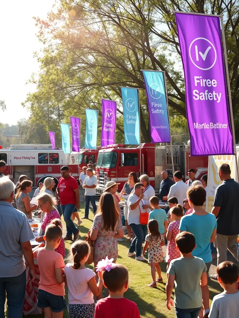 A photograph of a community event where the restored Delahaye fire truck is displayed, with children and adults interacting with the exhibit.
